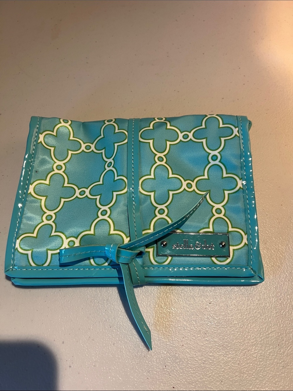 Stella & Dot Turquoise and Lime Patterned Fold Wallet